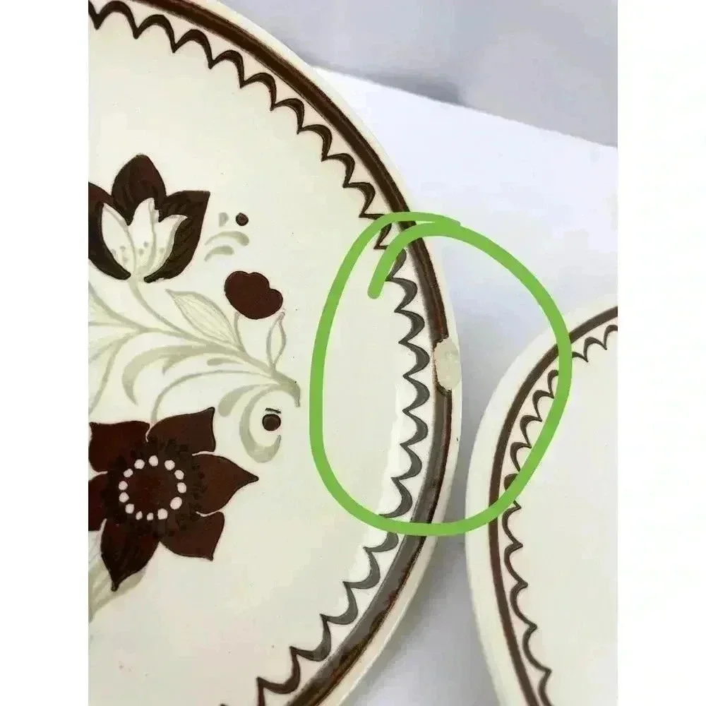 VTG Set of 6 1970's Floral Dessert Plate Brown‎ Tan Flowers 6